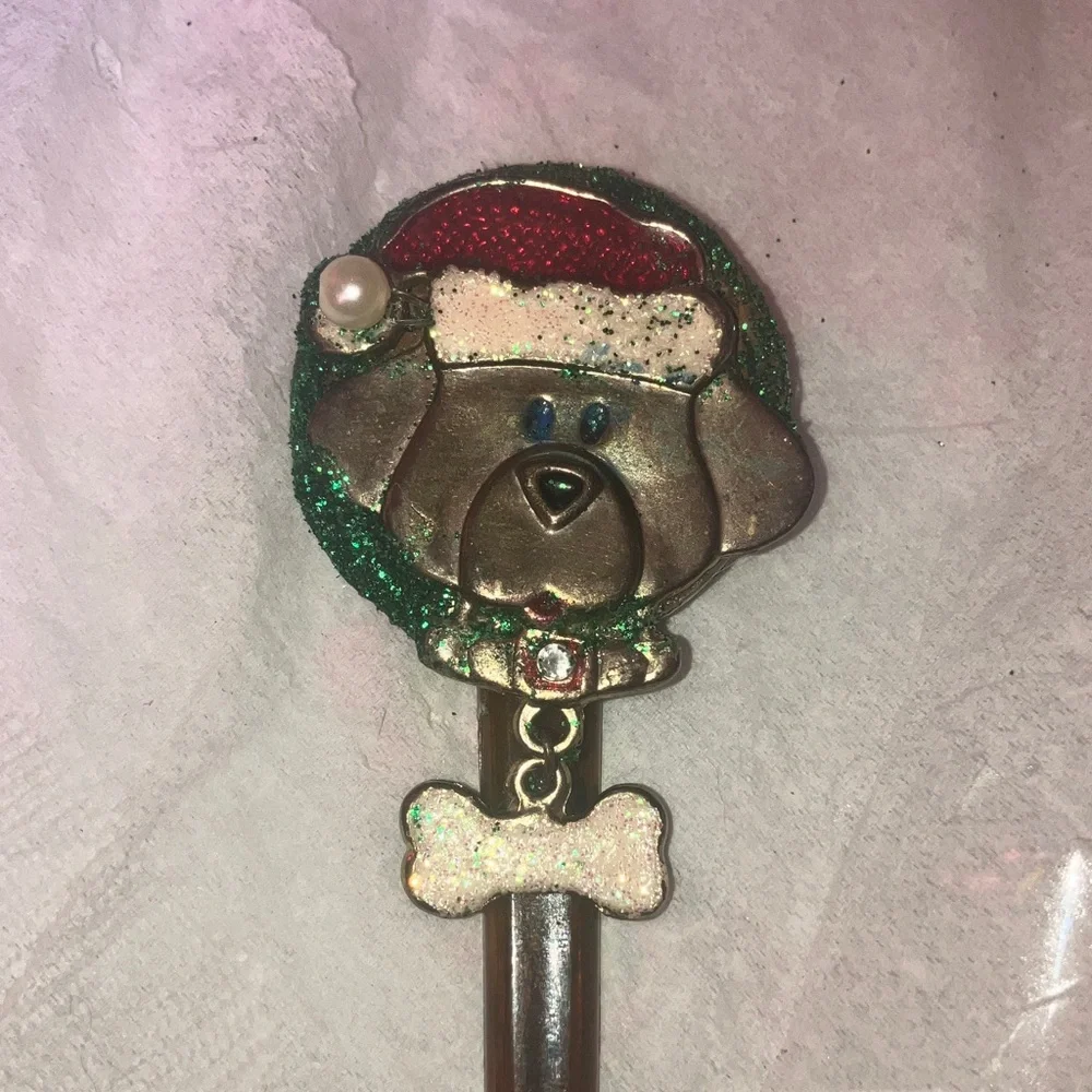 New handmade festive puppy dog Santa -hair braid spike up cycled vintage jewelry
